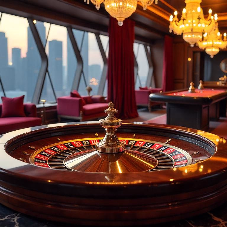A luxurious red and gold chest with coins spilling out, symbolizing Winrolla's rewarding casino games
